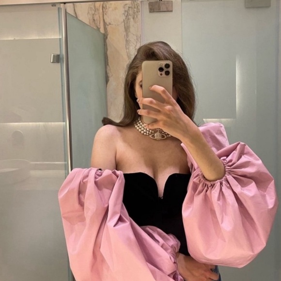 Zara pink and black corset blouse puff sleeve size M - Picture 4 of 4